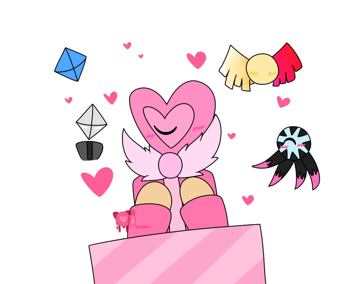 love (jen) with some of her favorite characters! it has at-015, ramiel, galeem and dharkon with hearts above her!