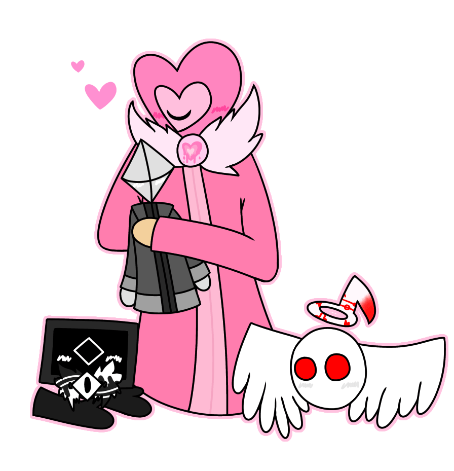 love (jenny) hugging at-015 plushie,, there's immerse and angels next to her!