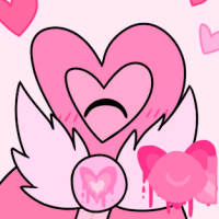 love with at-015 and immerse on a pink bubble. there's pink eyes and hearts surrounded on a pink background