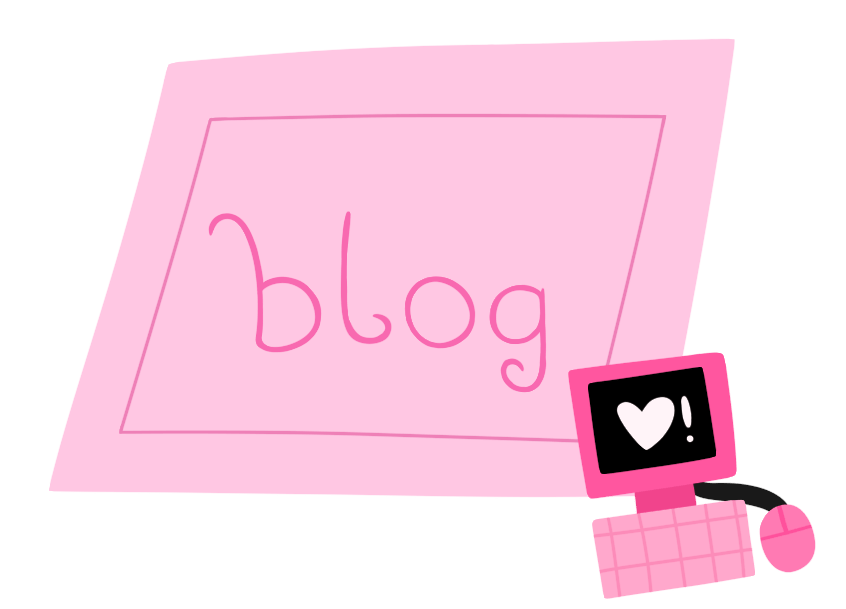 blog icon with a pink computer showing a heart