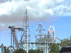 cedar point rides! in order from left to right: valravn, top thrill 2 and power tower